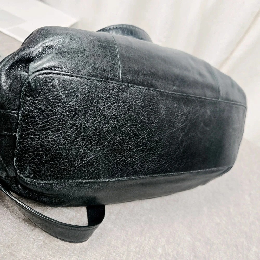 COACH #F22304 Kristen Black Leather Double-Zip Satchel Shoulder Bag